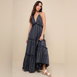 DONATED - Lulus - Navy Blue Striped Halter Maxi Dress